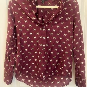 JCrew Women's Burgundy Dog Print Blouse